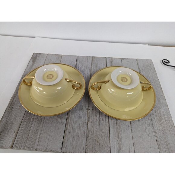 Flintridge Sylvan China Cream Soup Cup Bowl Saucers Set 2 California Yellow Gold - Picture 5 of 13